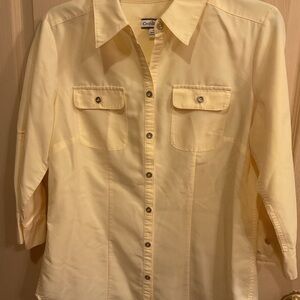 CROFT&BARROW BOLD WOMENS YELLOW SHIRT SOFT LIKE SILK ROLL TAB SLEEVES S.40”C